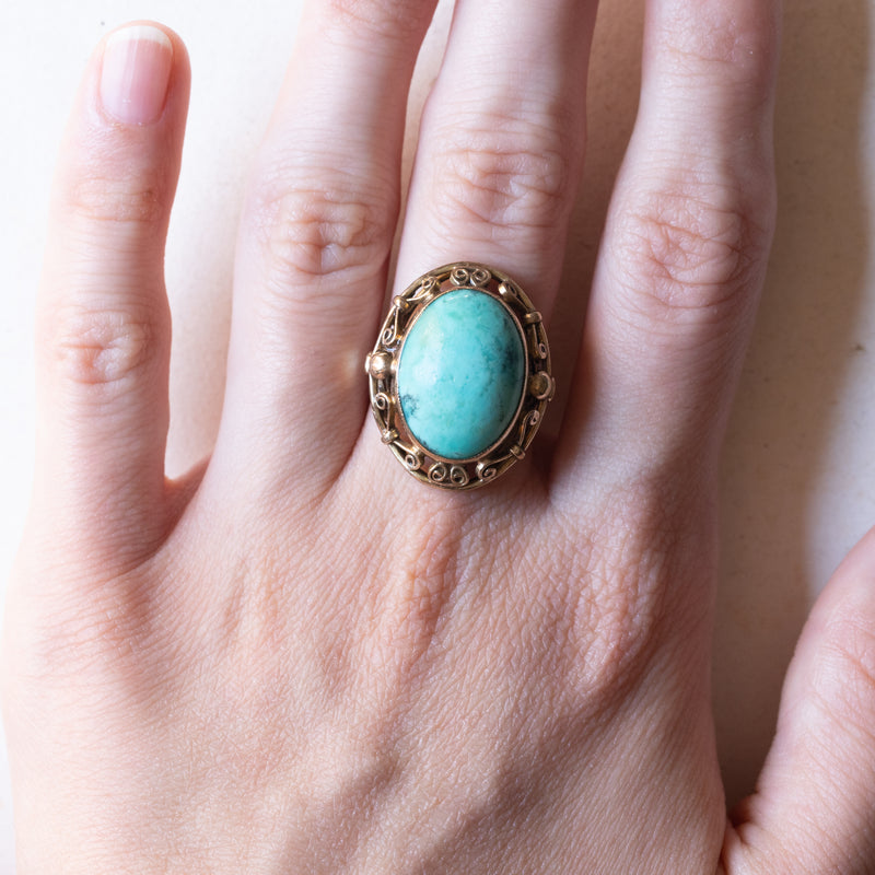 8K gold ring with turquoise, 1940s