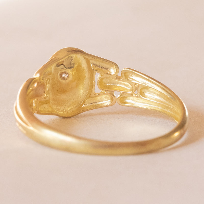 Anello vintage in oro giallo 18K con diamante, anni ‘40/‘50