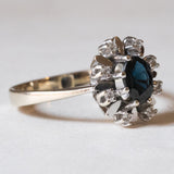 Vintage Ring aus 14 Karat Weißgold mit Saphiren (ca. 1.15 ct) und Diamanten (ca. 0.12 ctw), 70er Jahre