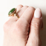 Vintage 9K Gelbgold Ring mit grüner Jade, 60er/70er Jahre