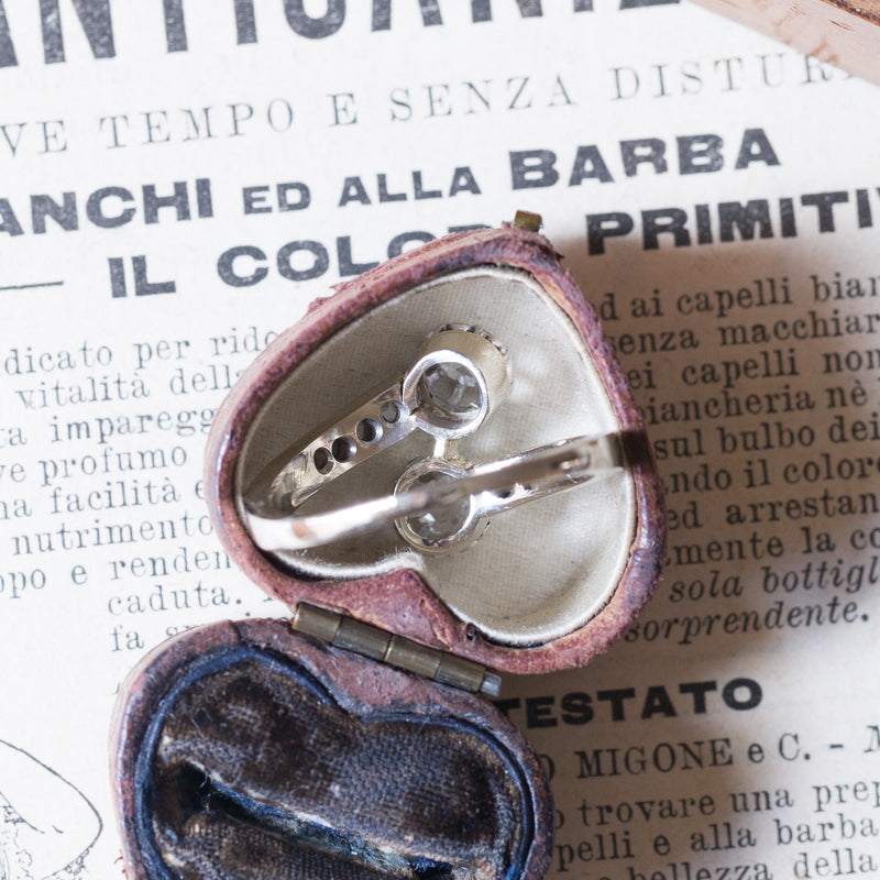 Anello contrarier antico in oro bianco 14K con diamanti, anni ‘30