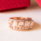Vintage 14K rose gold ring with pink morganites (approx. 3.50ctw) and diamonds (approx. 0.13ctw), 70s