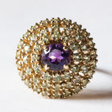 Vintage 8K Gold Patch Ring mit Amethyst (ca. 1.10 ct) und Peridots (ca. 1.50 ctw), 70er Jahre
