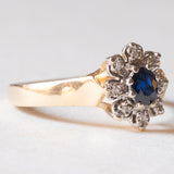 Vintage 14 Karat Gelb- und Weißgold mit Saphir (ca. 0.35 ct) und Diamanten (ca. 0.08 ctw), Gänseblümchenring, 50er/60er Jahre