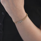 Vintage two-tone 14K gold bracelet with huit-huit cut diamonds, 70s
