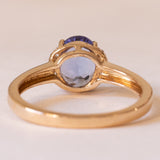 Anello vintage in oro 9K con tanzanite e zaffiri bianchi, anni ‘80
