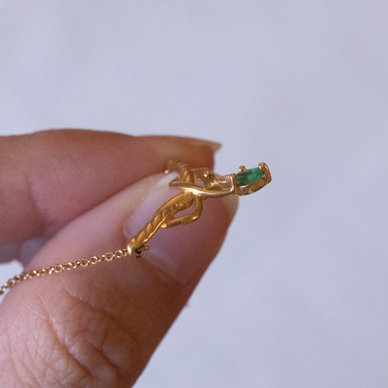 Collana vintage in oro 18K con smeraldo, anni '60/'70