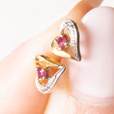 Vintage Ohrringe aus 18 Karat Gelbgold und Weißgold mit Rubinen, 60er/70er Jahre