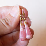 Vintage 8K gold earrings with rhodochrosite, 70s / 80s
