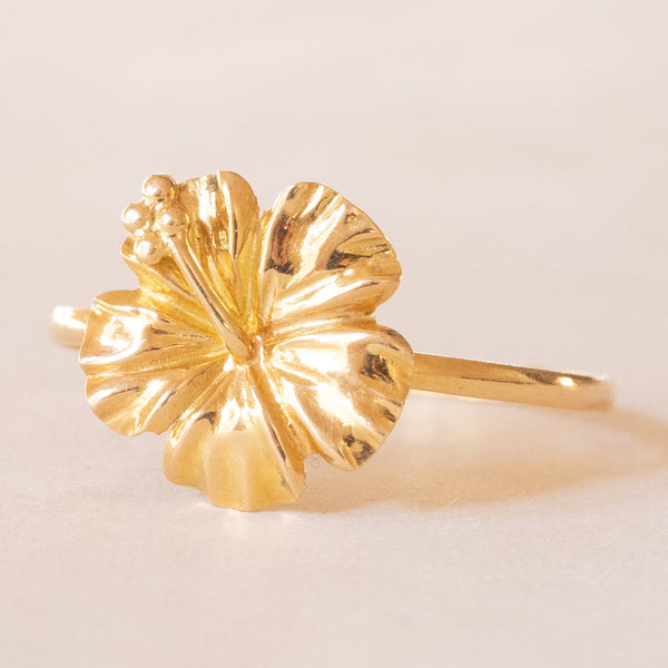 Anello vintage in oro giallo 18K a forma di fiore, anni ‘70/‘80