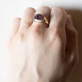 🔮 Anello vintage in oro 9K con ametista e diamanti, anni ‘70