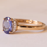 Anello vintage in oro 9K con tanzanite e zaffiri bianchi, anni ‘80