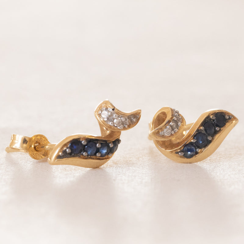 Orecchini vintage in oro 18K con zaffiri e diamanti, anni ‘60/‘70
