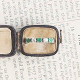 Anello vintage in oro bianco 14K con diamanti (0.20ctw ca.) e smeraldi, anni ‘60/‘70