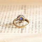 Vintage 14K gold daisy ring with sapphire (approx. 1ct) and diamonds (approx. 0.80ctw), 50s