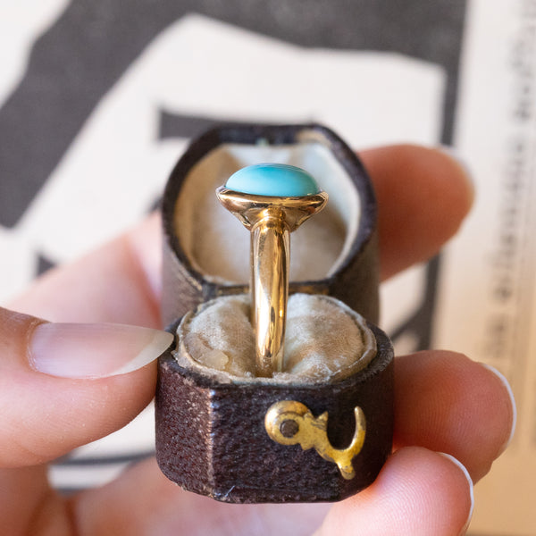 Bague vintage en or 9K avec pâte turquoise, années 60/70