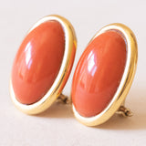 Boucles d'oreilles clip vintage en or jaune 18 carats avec corail orange, années 50/60