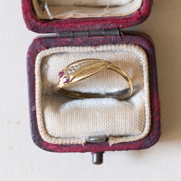 Vintage snake ring in 18K gold with rubies, 1970s