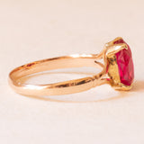 Vintage Solitärring in 18K Gelbgold mit synthetischem Rubin (ca. 2ct), 50er/60er Jahre