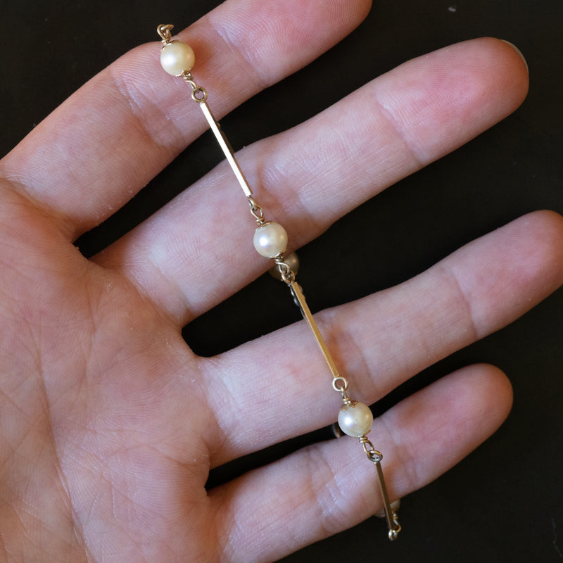 Braccialetto semirigido vintage in oro 14K con perle, anni ‘70