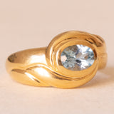 Anello vintage in oro giallo 18K con topazio azzurro (1ct ca.), anni ‘70/‘80