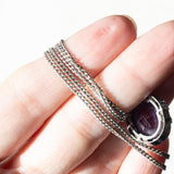 Vintage Halskette aus 14 Karat Weißgold mit Amethyst (ca. 6 Karat) und Diamant (ca. 0.12 Karat) mit Silberkette, 70er