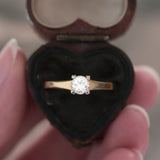 Vintage 14K gold solitaire with a brilliant cut diamond of approx.0.38ct, 70s