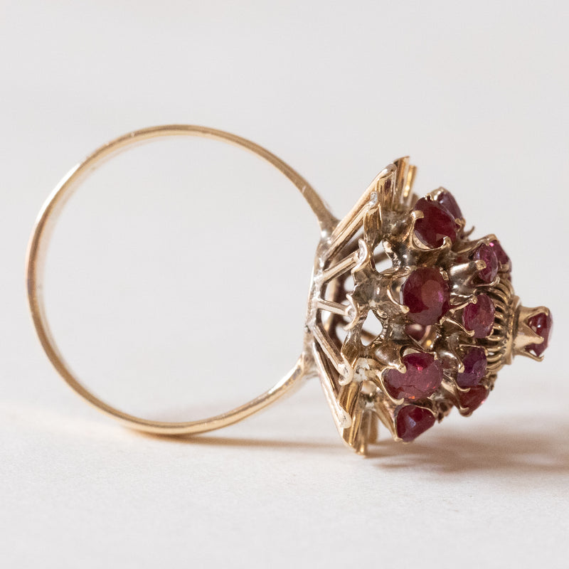 Anello vintage in oro 18K con rubini, anni ‘60/‘70