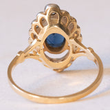 Französischer Vintage Navette-Ring aus 18 Karat Gelbgold und 18 Karat Weißgold mit Saphir und Diamant (ca. 0.24 Karat), 60er