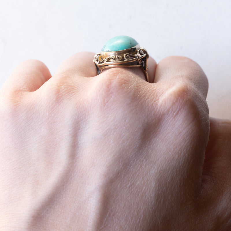 8K gold ring with turquoise, 1940s