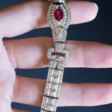 Semi-rigid vintage 18K white gold bracelet with natural ruby ​​(approx. 0.90 ct) and diamonds (approx. 6.30 ct), 60s