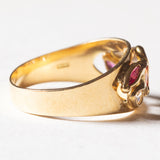 Vintage-Ring aus 18 Karat Gold mit weißer und fuchsiafarbener Glaspaste sowie rosa und orangefarbener Glaspaste, 70er/80er Jahre