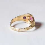 Vintage 18K gold ring with rubies and diamonds, 1950s