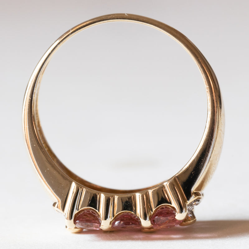 Anello vintage in oro 9K con tormaline rosa e diamanti, anni ‘80/‘90