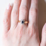 Vintage 14 Karat Gelb- und Weißgold mit Saphir (ca. 0.35 ct) und Diamanten (ca. 0.08 ctw), Gänseblümchenring, 50er/60er Jahre