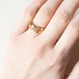 Vintage-Ring aus 18 Karat Gold mit weißer und fuchsiafarbener Glaspaste sowie rosa und orangefarbener Glaspaste, 70er/80er Jahre