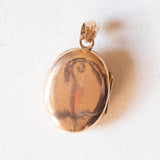 Pendente portafoto antico in oro giallo 18K con decorazione a forma di fiore in argento con perline bianche, primi del ‘900
