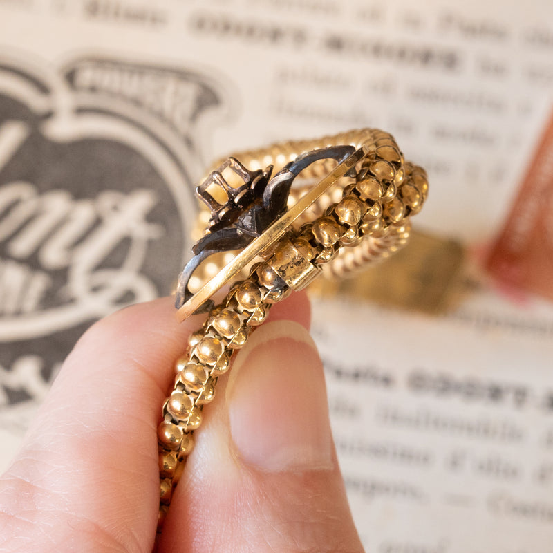 Braccialetto antico in oro 18K e argento con diamanti di taglio rosetta, fine ‘800