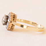 Antiker Gänseblümchen-Ring aus 14 Karat Gelbgold und Silber mit Diamanten aus der Mitte der alten Mine (ca. 0.40 ct) und Rosetten-Seitendiamanten, 10er Jahre