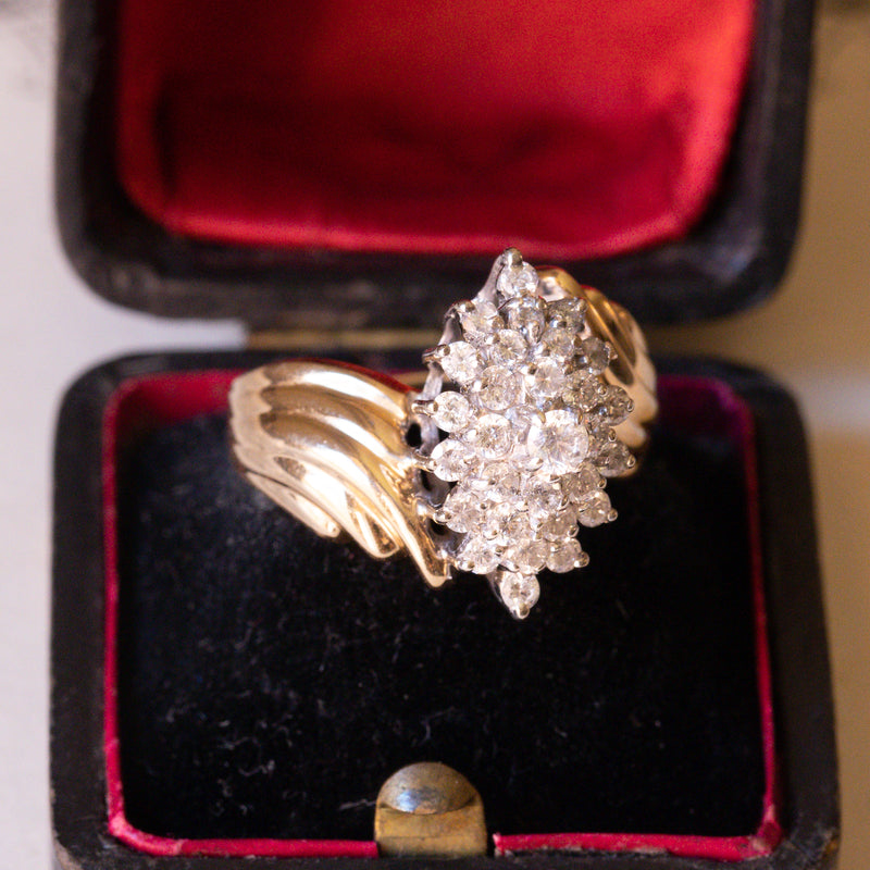Bague vintage en or 14 carats avec diamants taillés en brillant (environ 1 ct), années 1970