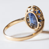 Synthetischer Saphir- und Diamantring im Vintage-Art-Deco-Stil aus 18 Karat Gold, 50er Jahre
