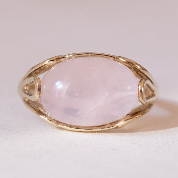 💫 Anello vintage in oro 8K con quarzo rosa, anni ‘70