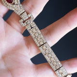 Halbstarres Vintage Armband aus 18 Karat Weißgold mit natürlichem Rubin (ca. 0.90 ct) und Diamanten (ca. 6.30 ct), 60er Jahre