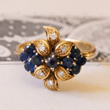 Vintage 18K gold ring with sapphires and diamonds, 1970s