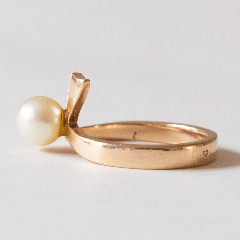 Anello vintage in oro 18K con perla, anni ‘50