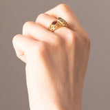 Vintage 18K yellow gold aquamarine and pink tourmaline ring, 60s