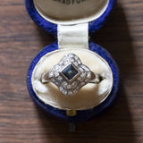 Vintage 18K white gold ring with sapphire (0.54ct approx.) And diamonds (0.56ctw approx.), 40s / 50s