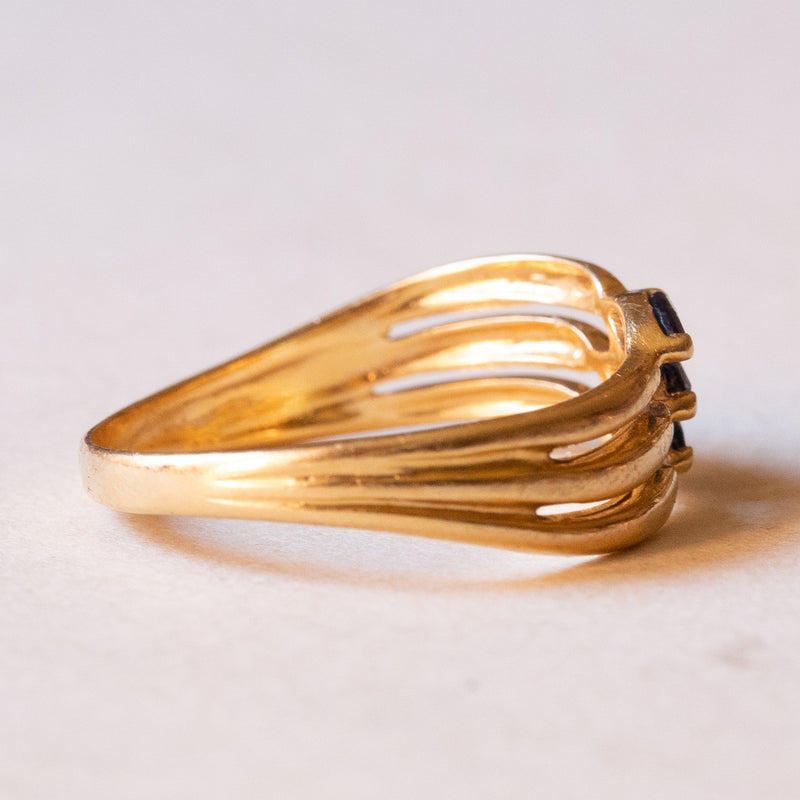 Anello vintage in oro 18K con zaffiri, anni ‘50/‘60