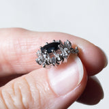 Vintage Halskette aus 14 Karat Weißgold mit Saphir (ca. 1.15 Karat) und Diamant (ca. 0.12 Karat) mit Kette aus 8 Karat Gold, 70er Jahre