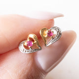 Vintage Ohrringe aus 18 Karat Gelbgold und Weißgold mit Rubinen, 60er/70er Jahre